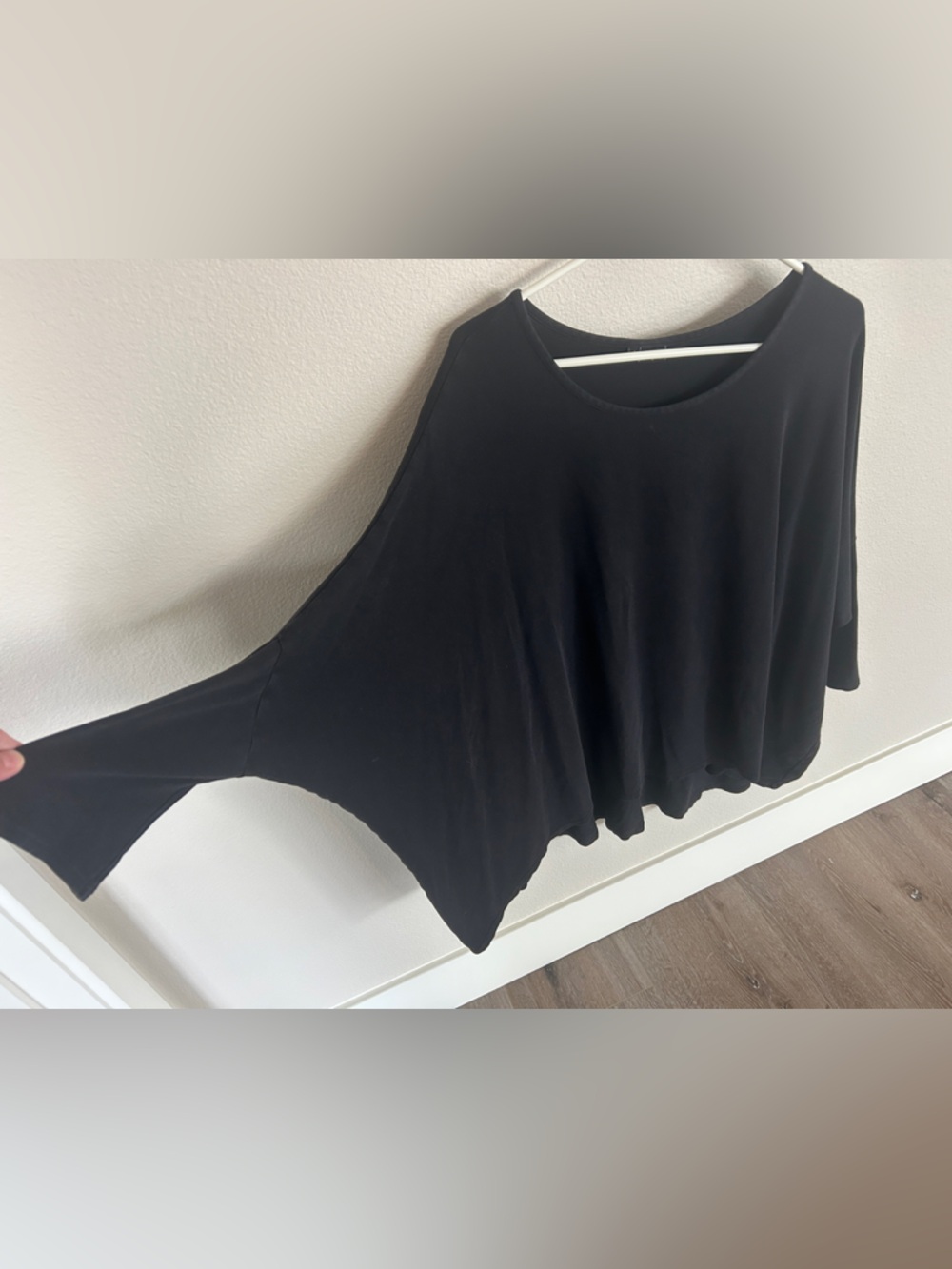 Tianello Black Asymmetric Scoop-Neck Draped Blouse
